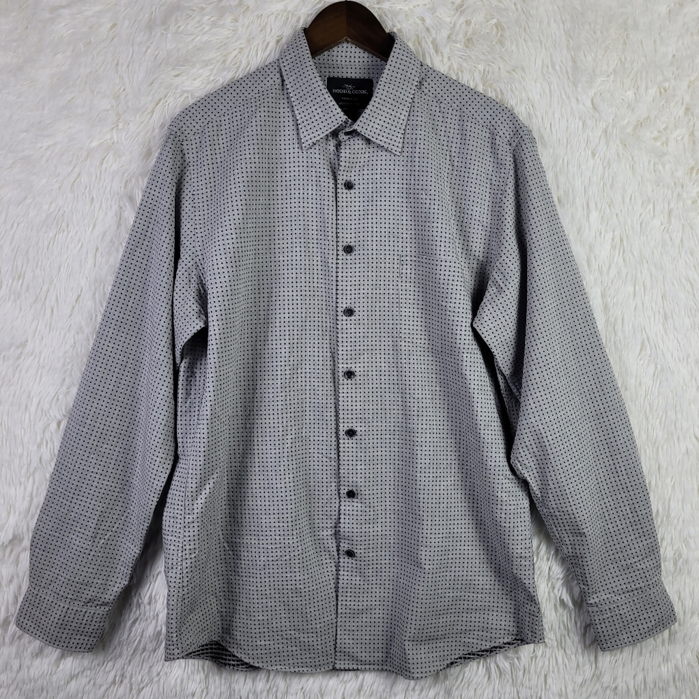 Rodd & Gunn Mens L Gray Cotton Wool Cashemere Geometric Button Up Shirt